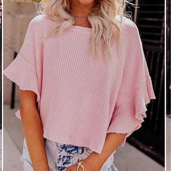 BUCKET LIST WAFFLE KNIT SHIFT TOP  IN GREY - woman’s large - Picture 1 of 7